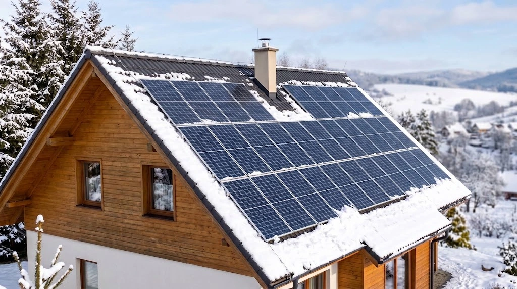 Fotovoltika v zime a výroba elektrickej energie zo solárnych panelov na rodinnom dome